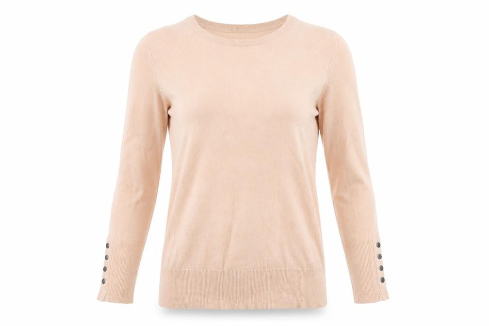 JD Williams Women Beige Size 12 Tunic Jumper Round Neck Buttons