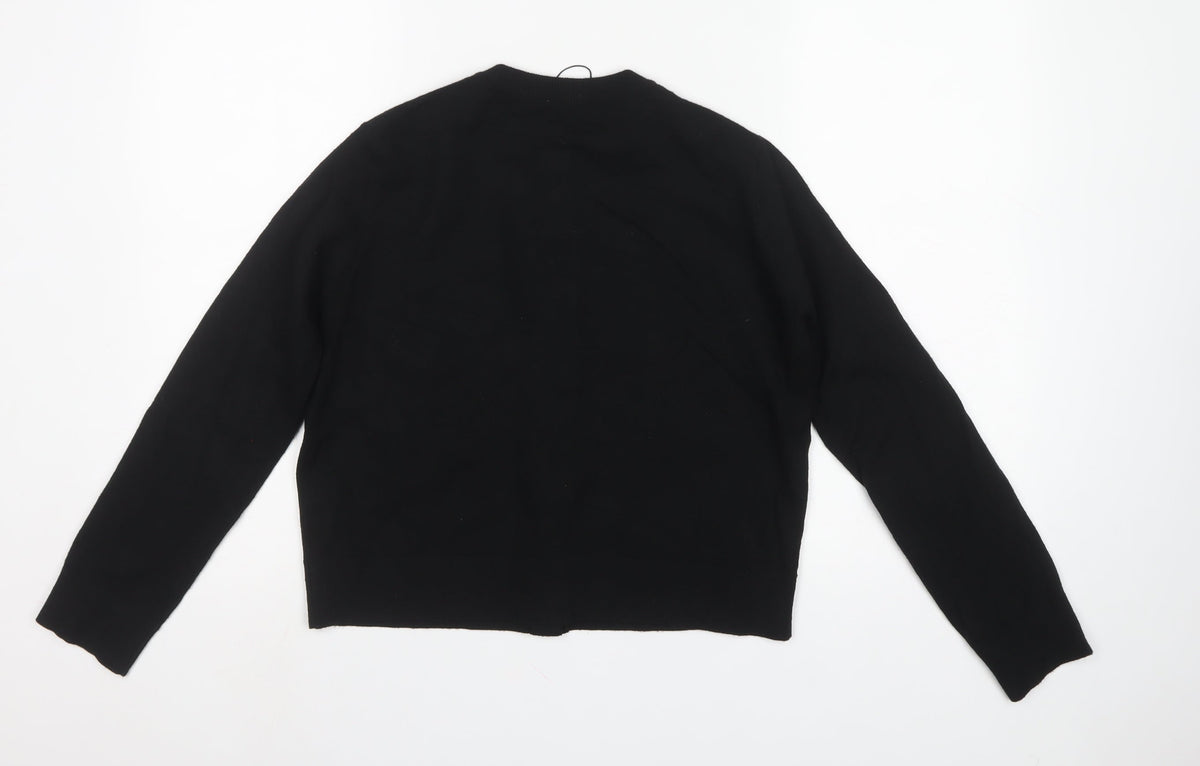 Zara Women Black Size S Button Front Knit Cardigan Crew Neck Pockets