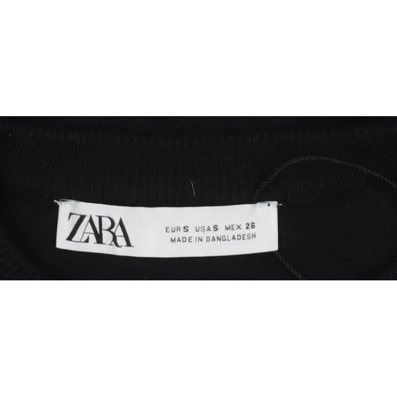 Zara Women Black Size S Button Front Knit Cardigan Crew Neck Pockets