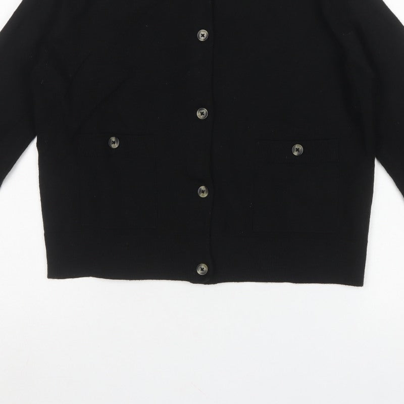 Zara Women Black Size S Button Front Knit Cardigan Crew Neck Pockets