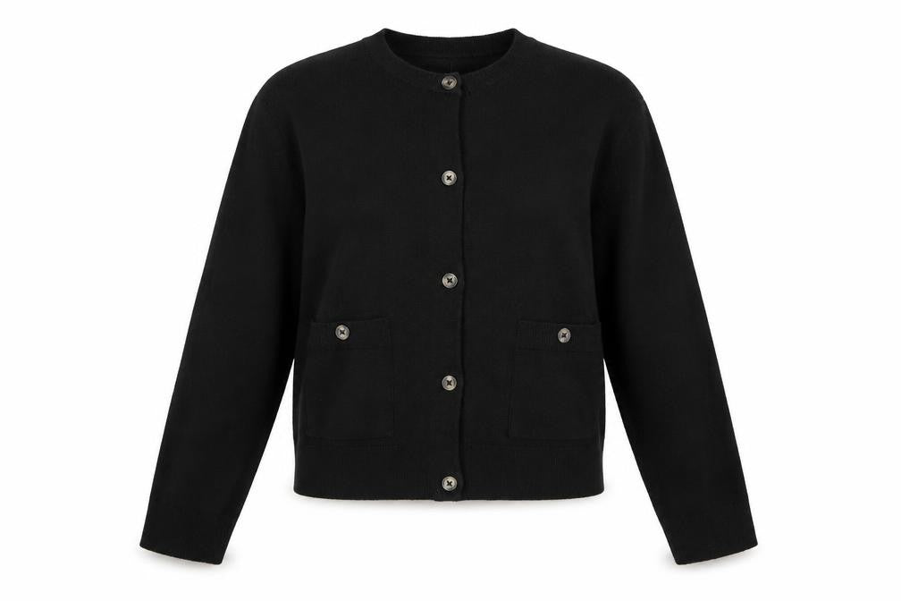 Zara Women Black Size S Button Front Knit Cardigan Crew Neck Pockets