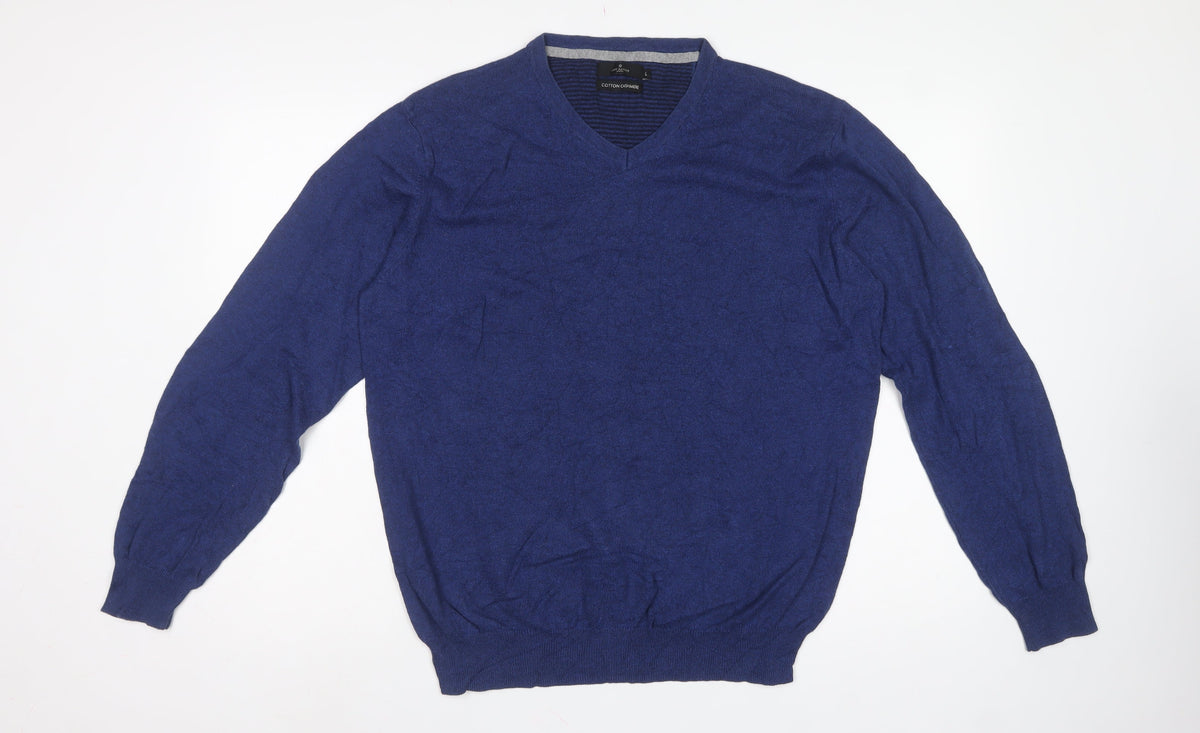 Jeff Banks Men’s Blue Cotton Cashmere V-Neck Pullover Jumper L