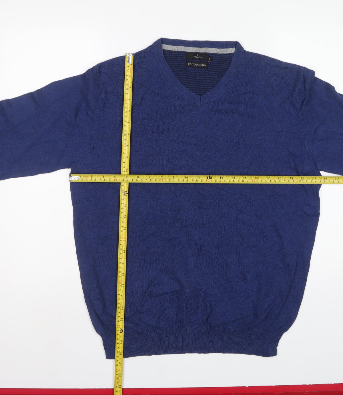Jeff Banks Men’s Blue Cotton Cashmere V-Neck Pullover Jumper L