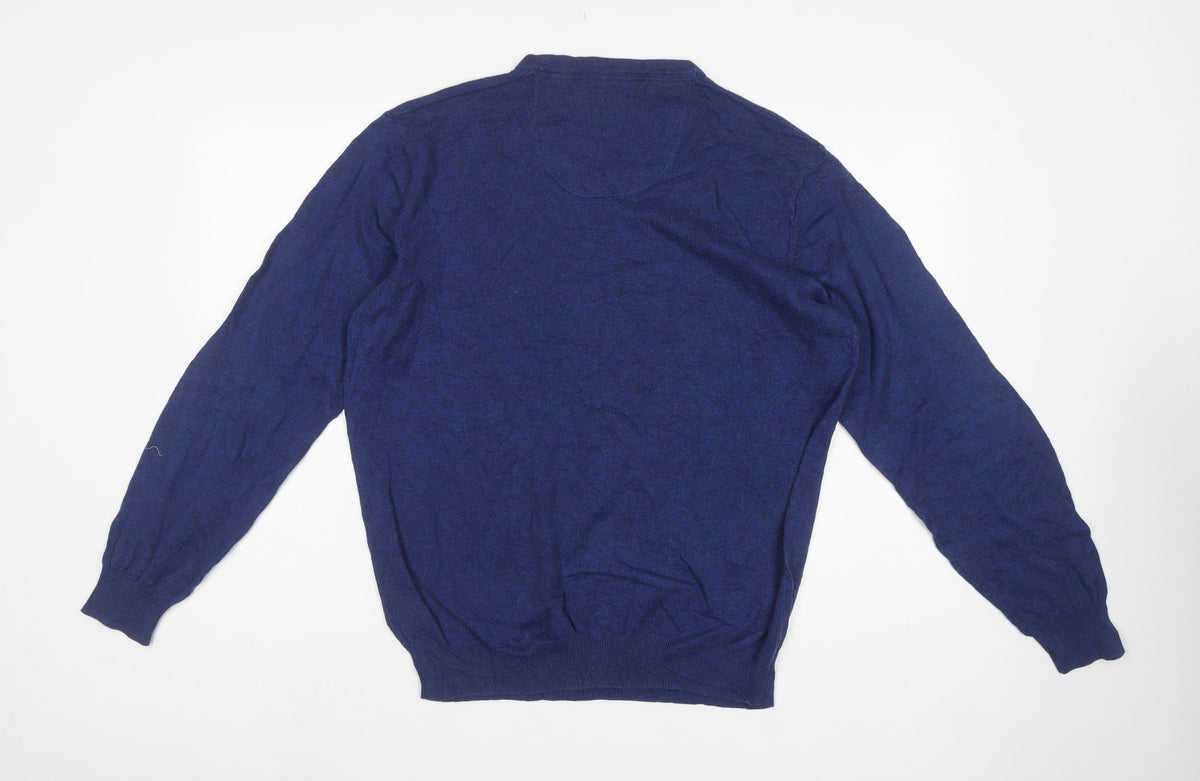 Jeff Banks Men’s Blue Cotton Cashmere V-Neck Pullover Jumper L