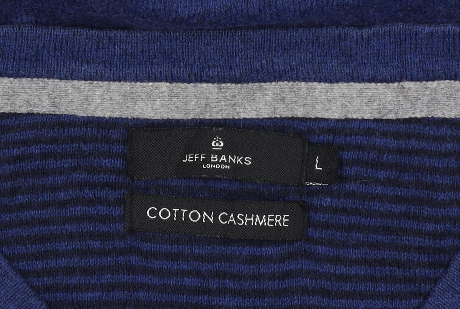 Jeff Banks Men’s Blue Cotton Cashmere V-Neck Pullover Jumper L