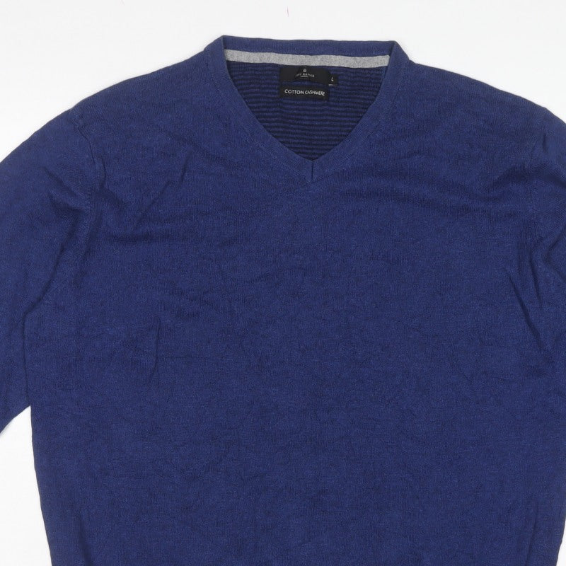 Jeff Banks Men’s Blue Cotton Cashmere V-Neck Pullover Jumper L