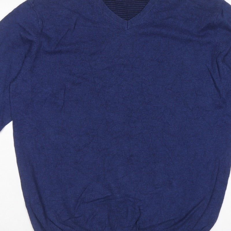 Jeff Banks Men’s Blue Cotton Cashmere V-Neck Pullover Jumper L