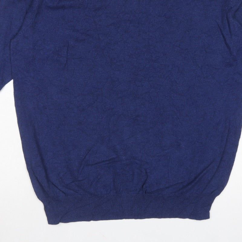Jeff Banks Men’s Blue Cotton Cashmere V-Neck Pullover Jumper L