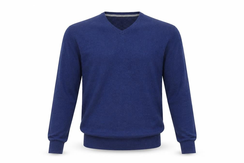 Jeff Banks Men’s Blue Cotton Cashmere V-Neck Pullover Jumper L
