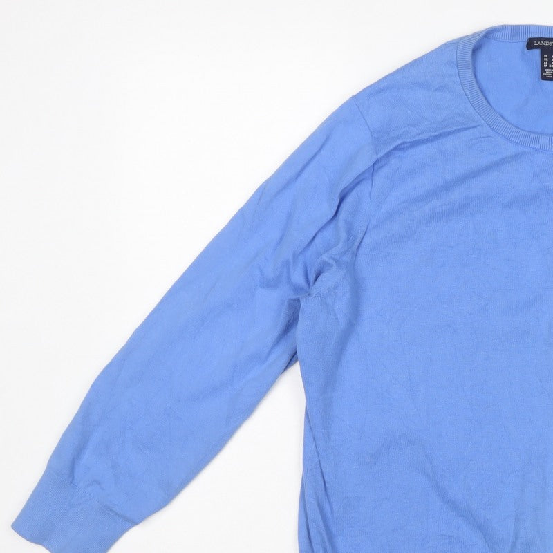 Lands' End Women Blue XL Crew Neck Button Knit Cardigan