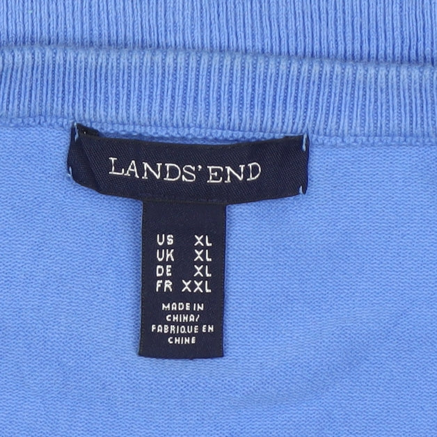Lands' End Women Blue XL Crew Neck Button Knit Cardigan