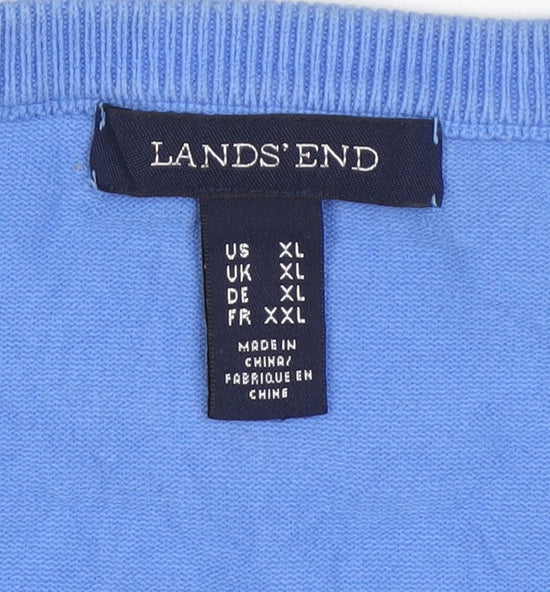 Lands' End Women Blue XL Crew Neck Button Knit Cardigan