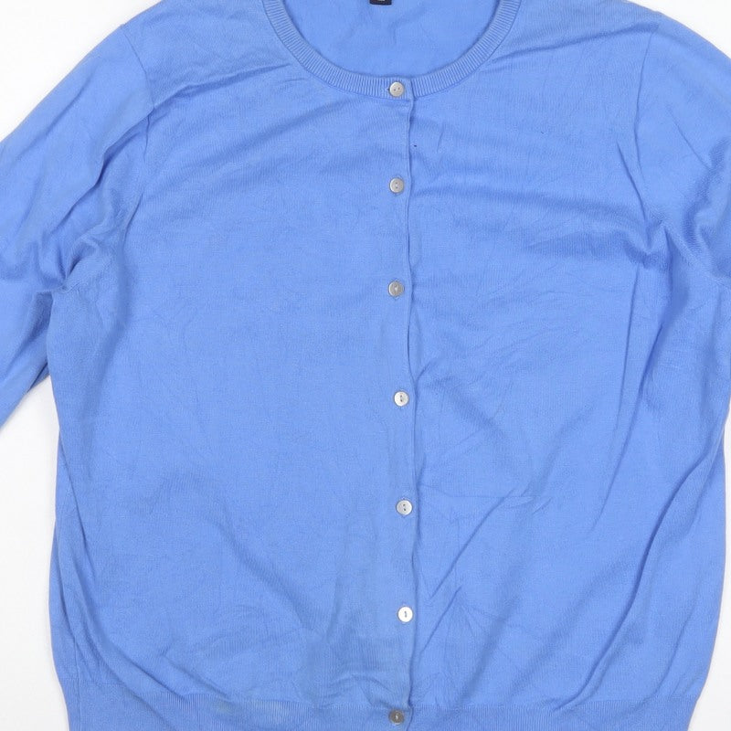 Lands' End Women Blue XL Crew Neck Button Knit Cardigan
