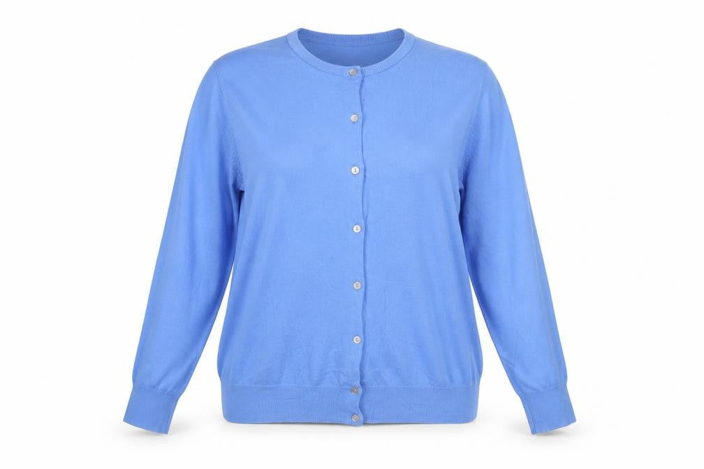 Lands' End Women Blue XL Crew Neck Button Knit Cardigan
