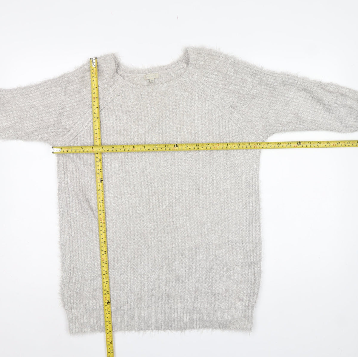 River Island Women Grey UK 12 Chunky Knit Crew Neck Pullover Jumper