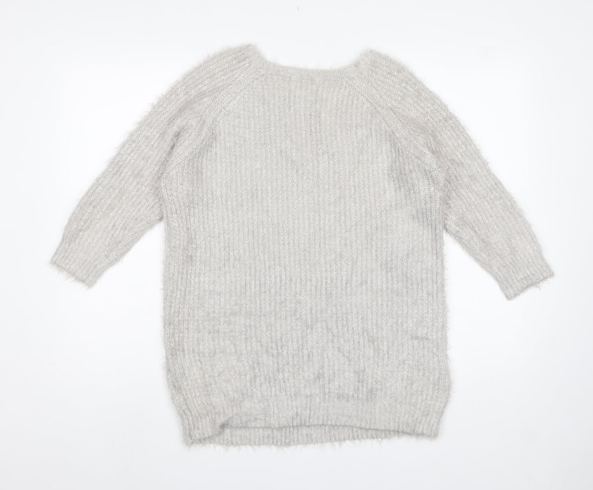 River Island Women Grey UK 12 Chunky Knit Crew Neck Pullover Jumper