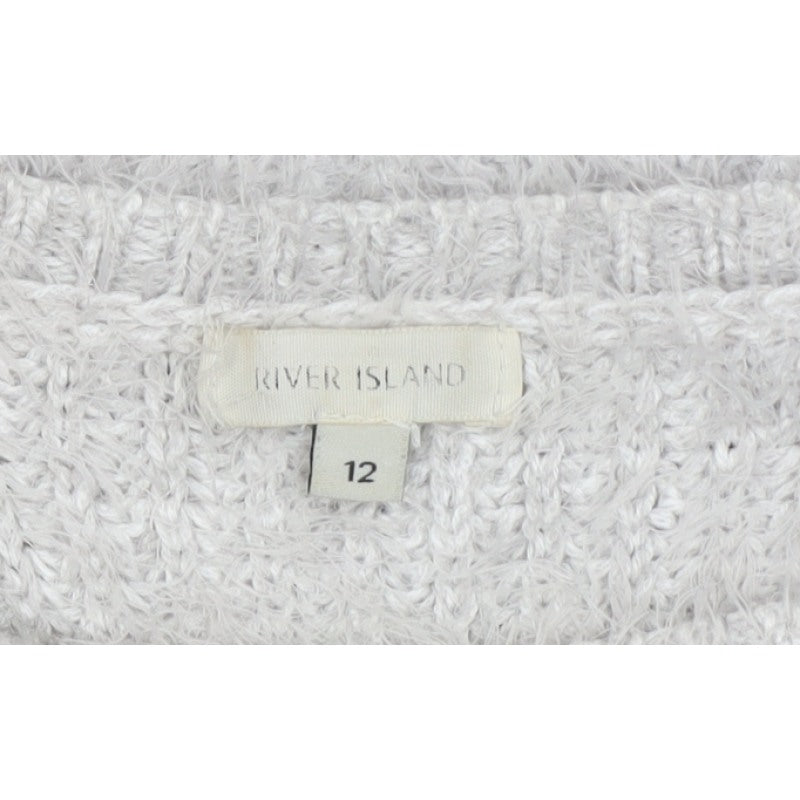 River Island Women Grey UK 12 Chunky Knit Crew Neck Pullover Jumper