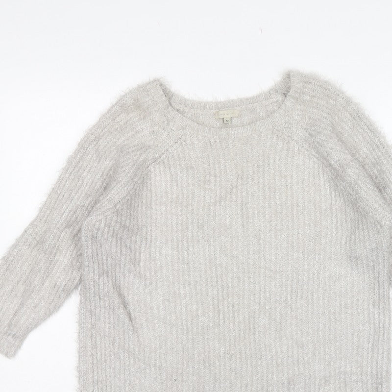River Island Women Grey UK 12 Chunky Knit Crew Neck Pullover Jumper