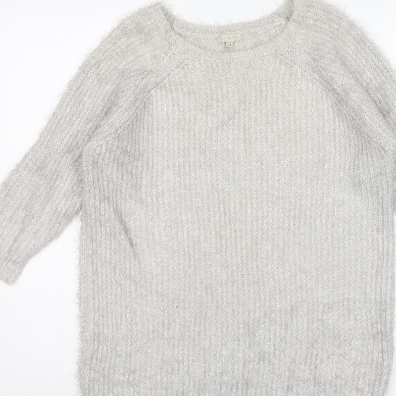 River Island Women Grey UK 12 Chunky Knit Crew Neck Pullover Jumper