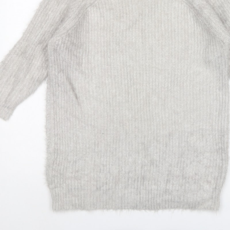 River Island Women Grey UK 12 Chunky Knit Crew Neck Pullover Jumper