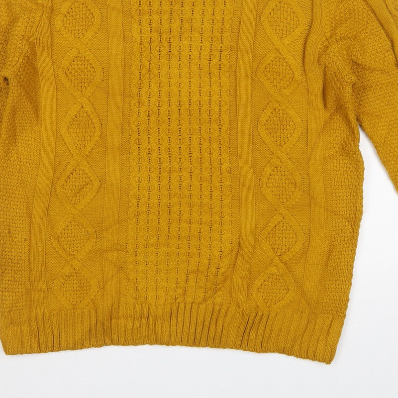 River Island Men’s Yellow XL Cable-Knit Crew Neck Pullover Jumper