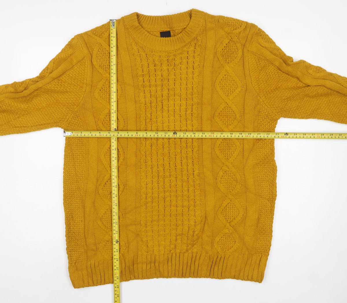 River Island Men’s Yellow XL Cable-Knit Crew Neck Pullover Jumper