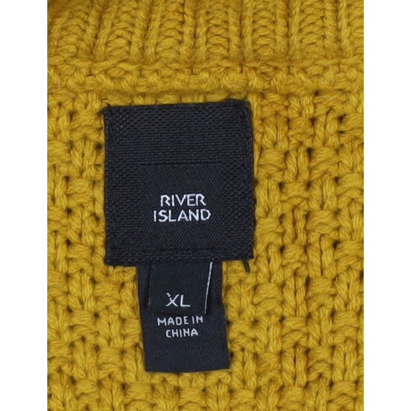 River Island Men’s Yellow XL Cable-Knit Crew Neck Pullover Jumper