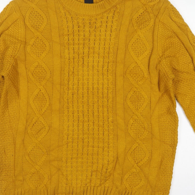 River Island Men’s Yellow XL Cable-Knit Crew Neck Pullover Jumper