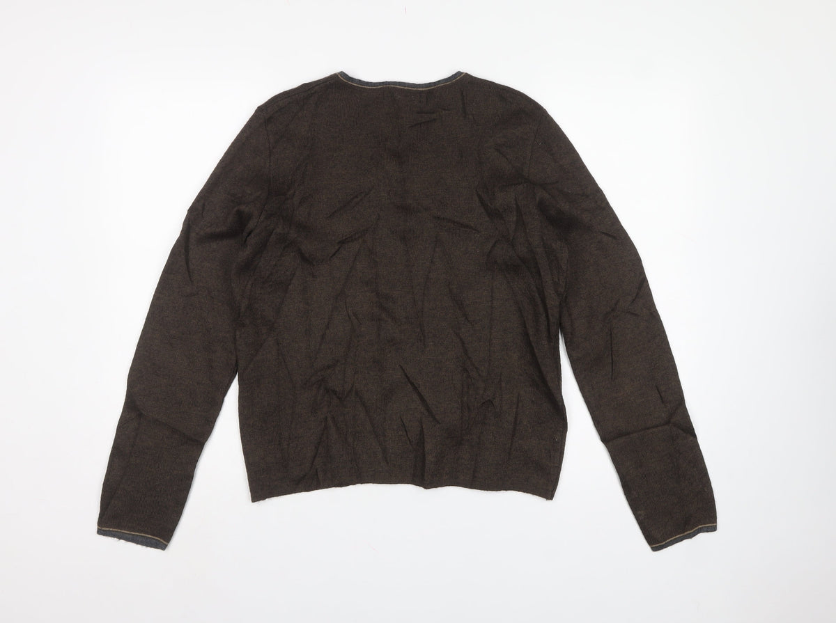 Zara Men’s Brown V-Neck Wool Blend Knit Pullover Jumper Size M