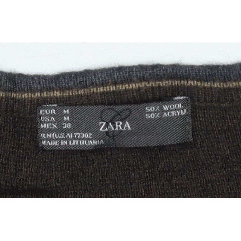 Zara Men’s Brown V-Neck Wool Blend Knit Pullover Jumper Size M