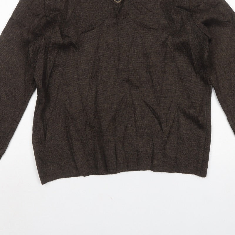 Zara Men’s Brown V-Neck Wool Blend Knit Pullover Jumper Size M