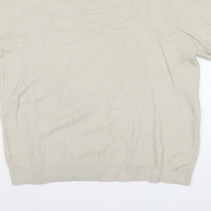 Marks and Spencer Men’s Beige 2XL Cotton Rich Short Sleeve Jumper