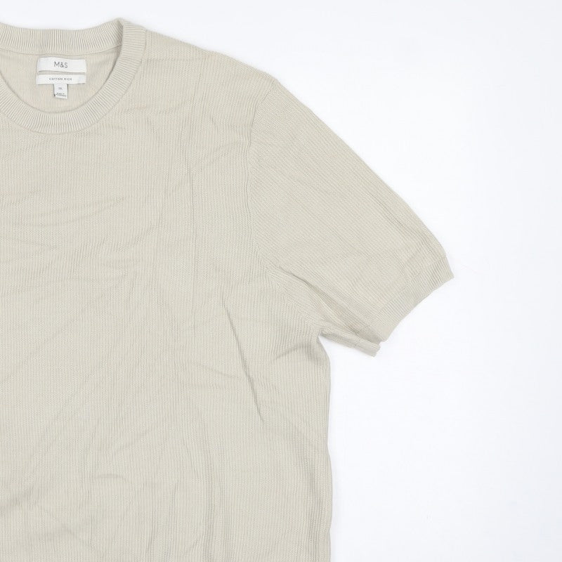 Marks and Spencer Men’s Beige 2XL Cotton Rich Short Sleeve Jumper