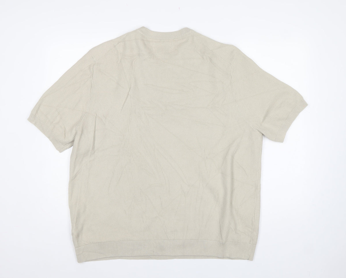 Marks and Spencer Men’s Beige 2XL Cotton Rich Short Sleeve Jumper