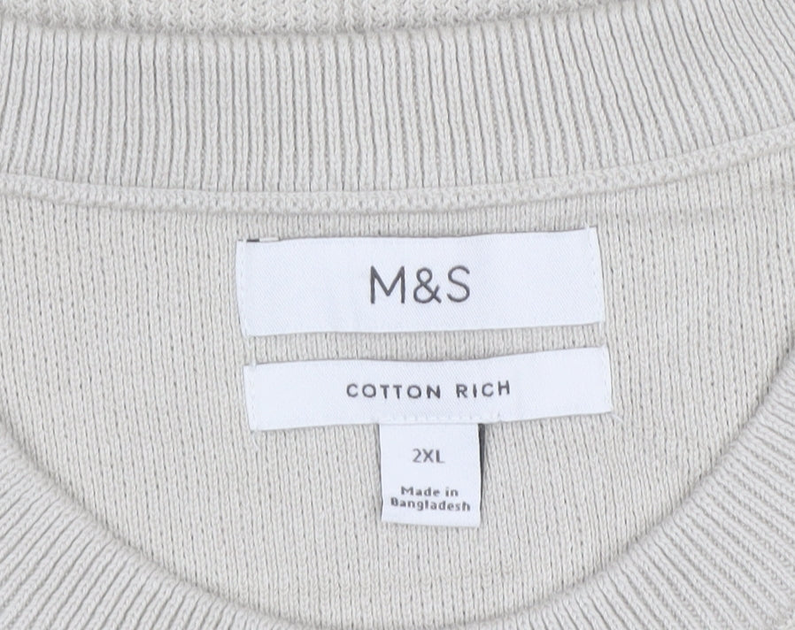 Marks and Spencer Men’s Beige 2XL Cotton Rich Short Sleeve Jumper
