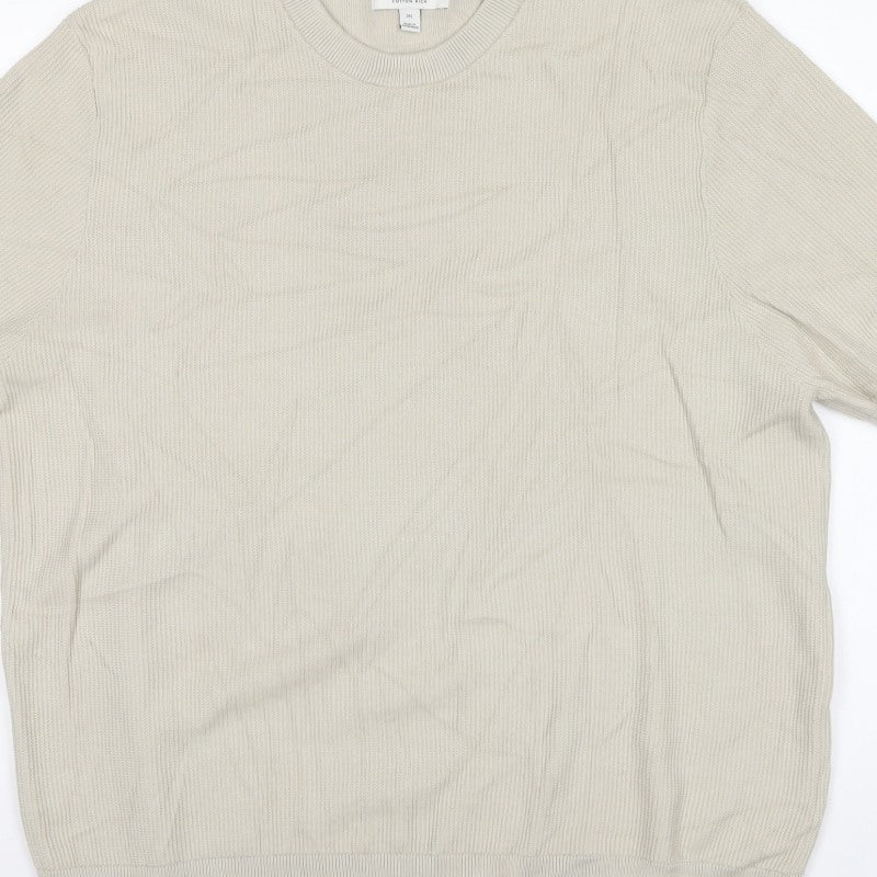 Marks and Spencer Men’s Beige 2XL Cotton Rich Short Sleeve Jumper