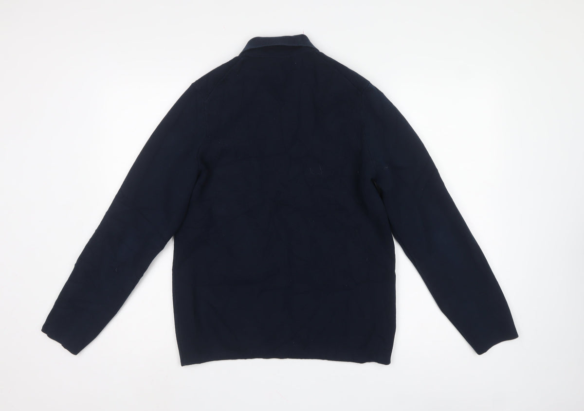 Marks and Spencer Men’s Blue Supima Cotton S Half Zip Collared Jumper