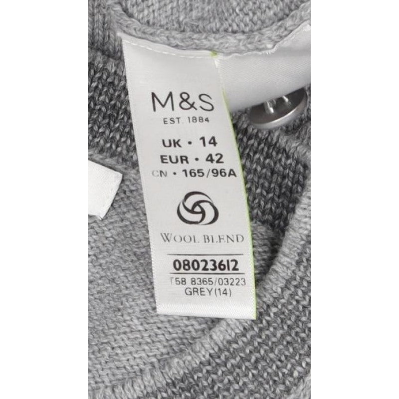 M&S Women’s Grey UK 14 Classic Wool Blend Button Cardigan