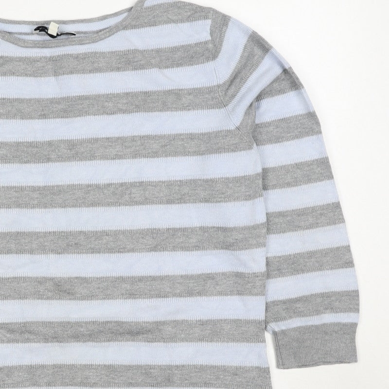 Austin Reed Women Grey White Striped Boat Neck Knit Jumper L
