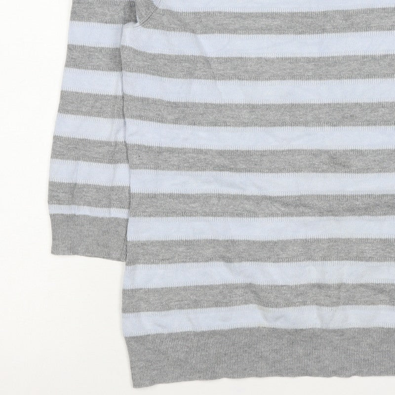 Austin Reed Women Grey White Striped Boat Neck Knit Jumper L