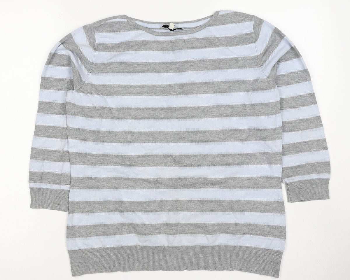 Austin Reed Women Grey White Striped Boat Neck Knit Jumper L