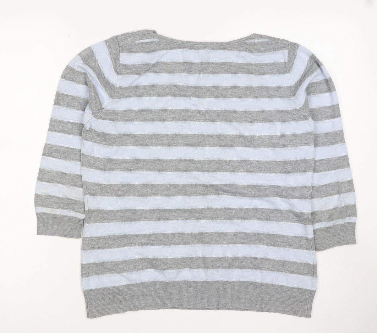Austin Reed Women Grey White Striped Boat Neck Knit Jumper L