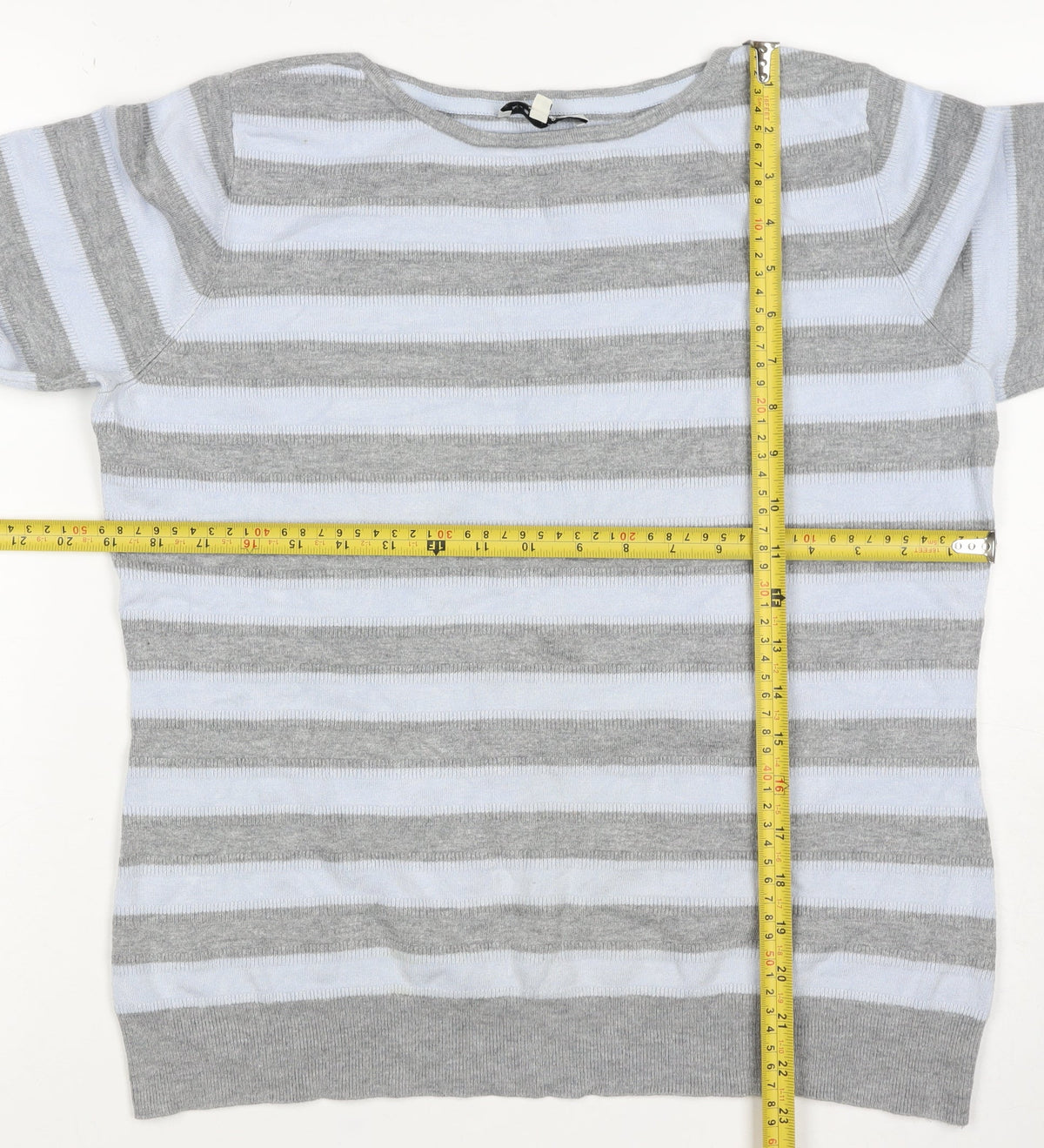 Austin Reed Women Grey White Striped Boat Neck Knit Jumper L