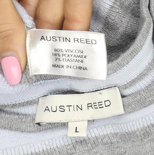 Austin Reed Women Grey White Striped Boat Neck Knit Jumper L