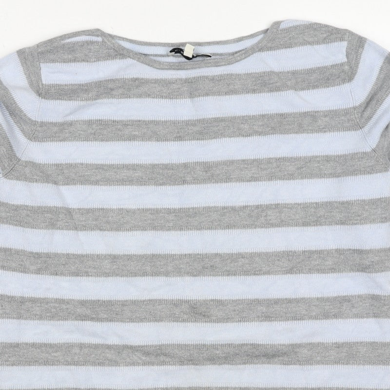 Austin Reed Women Grey White Striped Boat Neck Knit Jumper L