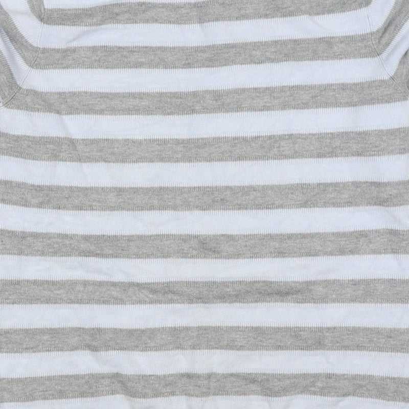 Austin Reed Women Grey White Striped Boat Neck Knit Jumper L