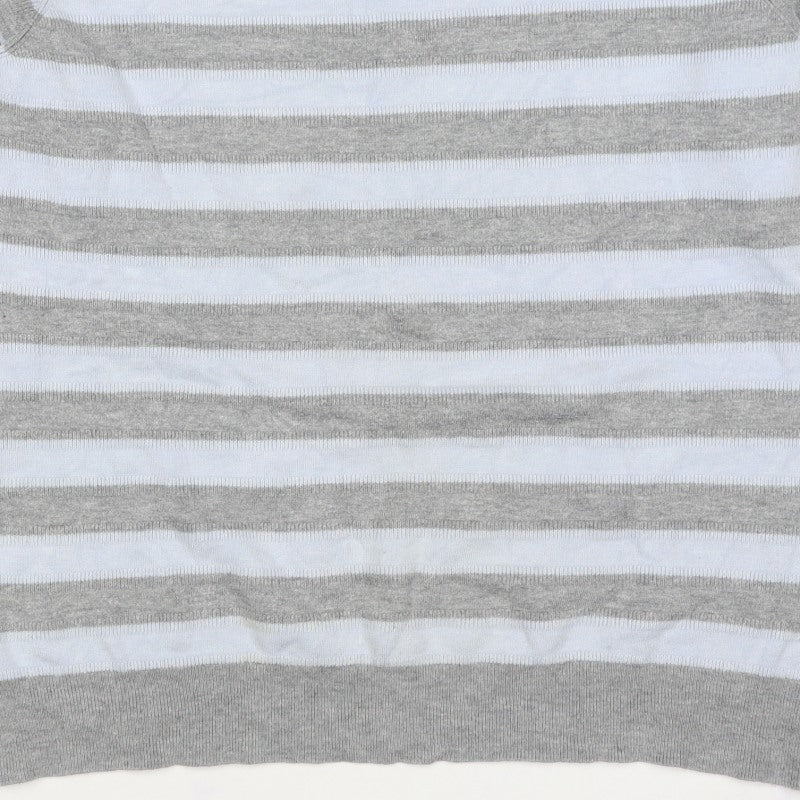 Austin Reed Women Grey White Striped Boat Neck Knit Jumper L