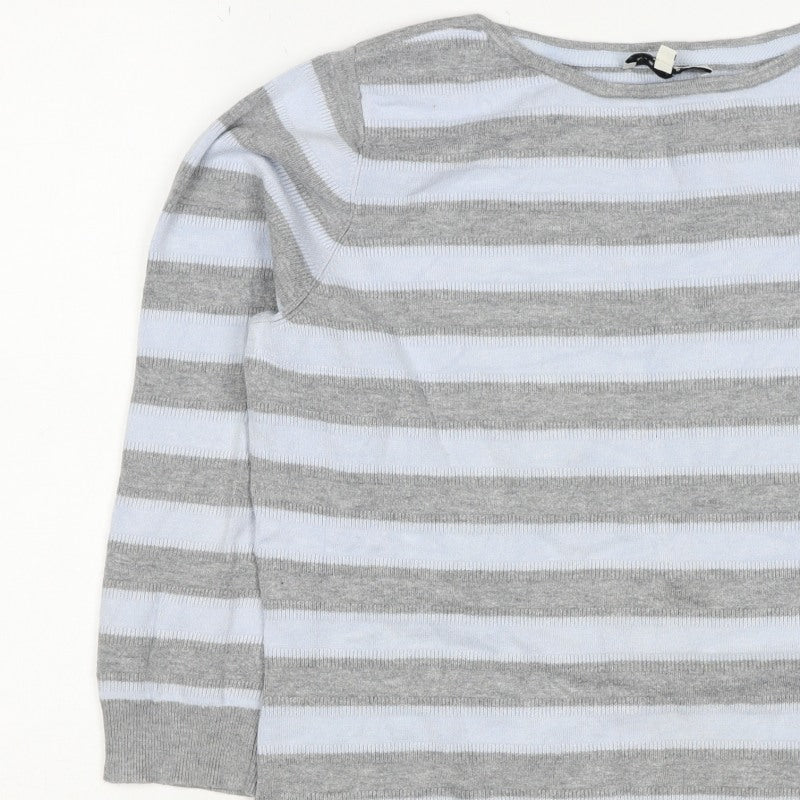Austin Reed Women Grey White Striped Boat Neck Knit Jumper L