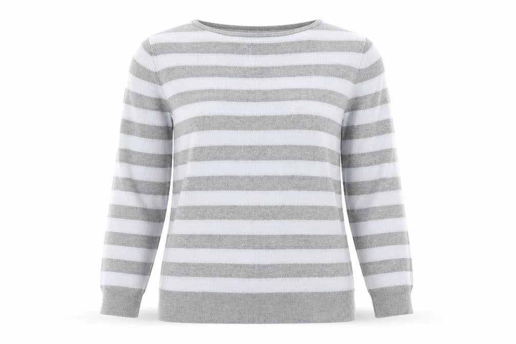 Austin Reed Women Grey White Striped Boat Neck Knit Jumper L