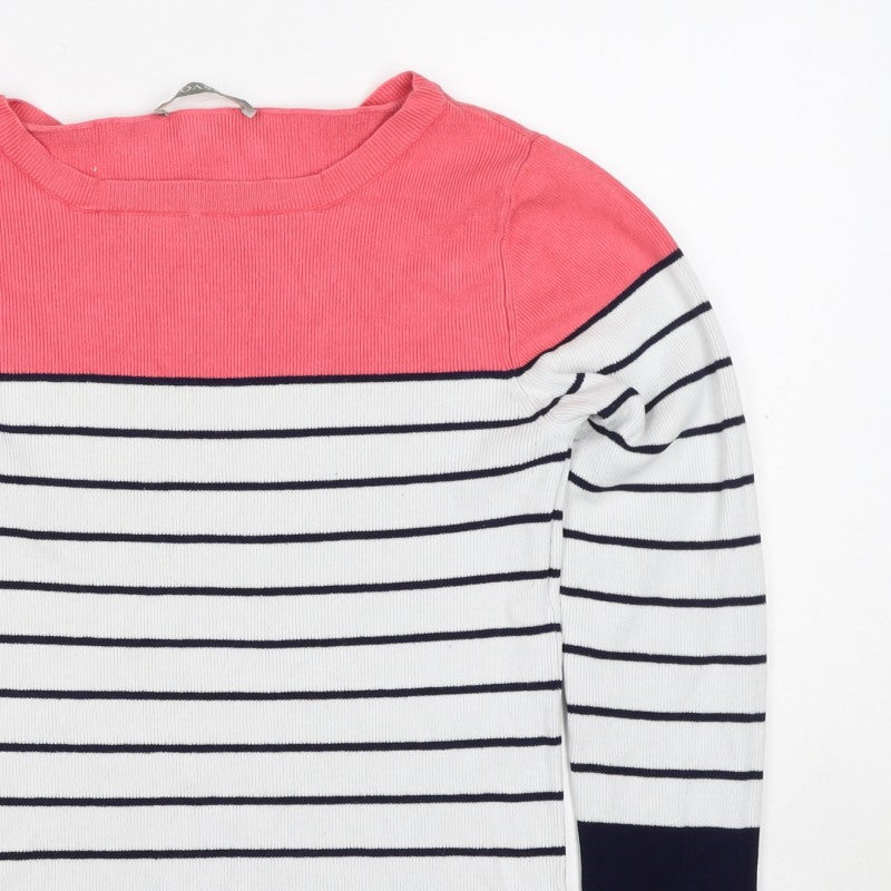 Oasis Women’s S Pink Navy Stripe Rib Knit Long Sleeve Basic Top